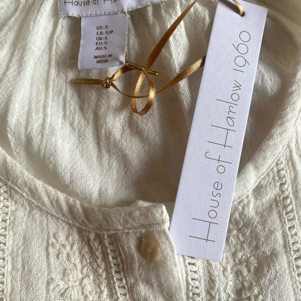 House of Harlow Cream Peasant Style Embroidered Top - Picture 10 of 11